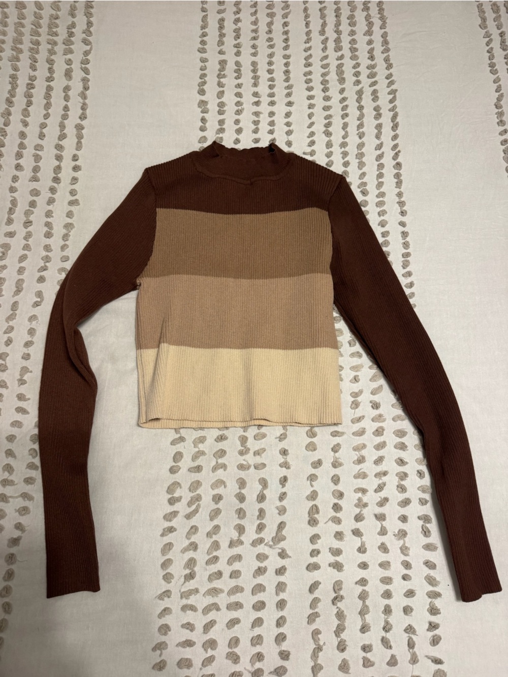 SHEIN Brown, Tan and Cream Striped Off-Shoulder Sweater